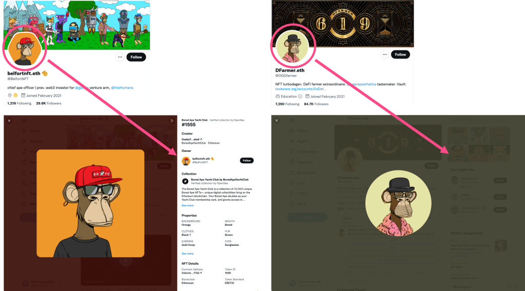 Twitter profile pic wallet connected vs not