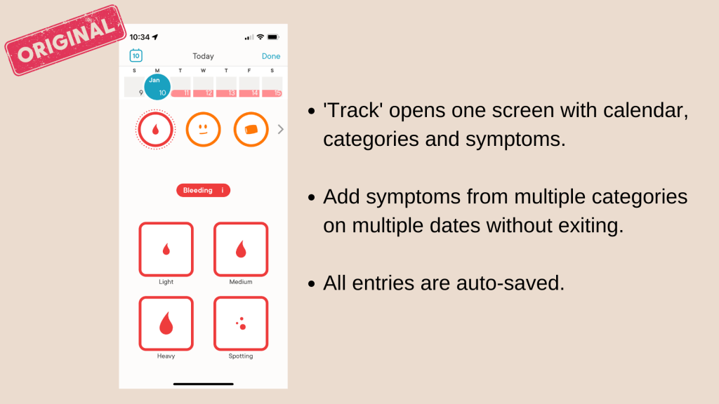 original log symptoms screen