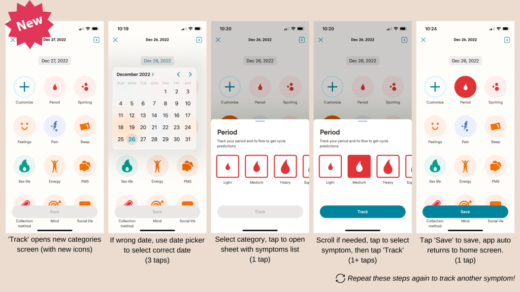 new log symptoms screens and flow